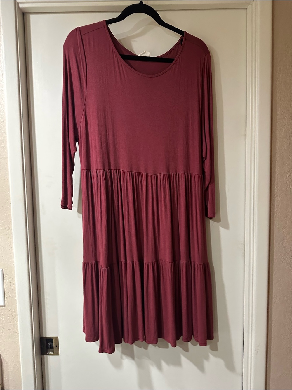 Women's 3/4 length Sleeve Tiered Midi Dress - Dark Dusty Rose